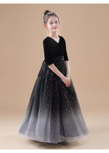 robe de demoiselle d'honneur enfant gris et noir avec ceinture