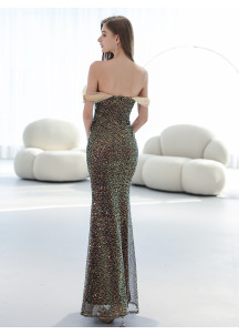 Long black sequined fitted evening gown