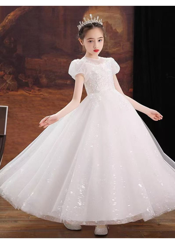 robe de demoiselle d'honneur enfant cérémonie en tulle blanc