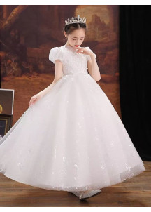 robe de demoiselle d'honneur enfant cérémonie en tulle blanc