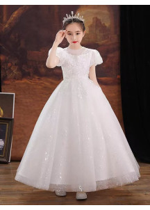 robe de demoiselle d'honneur enfant cérémonie en tulle blanc