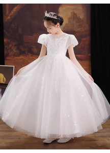 robe de demoiselle d'honneur enfant cérémonie en tulle blanc