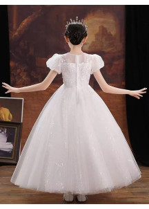 robe de demoiselle d'honneur enfant cérémonie en tulle blanc