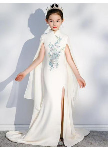 White Flower Girl Dress with Ruffled Sleeves