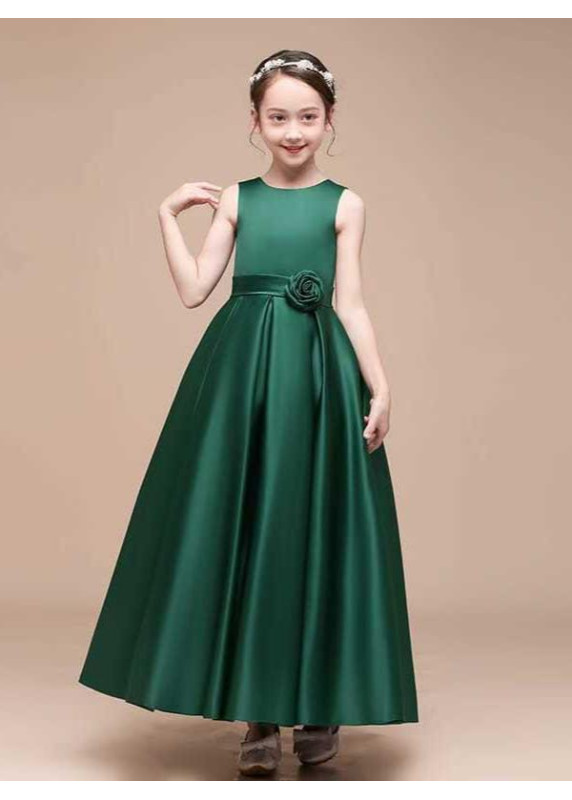 Long Black Satin Ceremony Dress for Little Girl