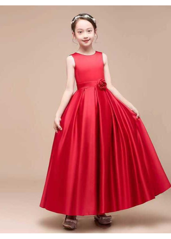 Long Black Satin Ceremony Dress for Little Girl