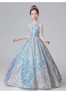 robe de fête cérémonie petite fille longue à sequins féerique