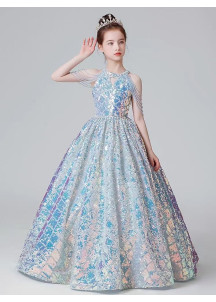 robe de fête cérémonie petite fille longue à sequins féerique