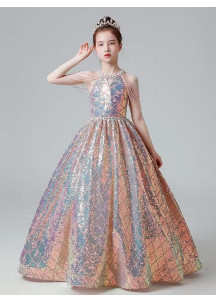 robe de fête cérémonie petite fille longue à sequins féerique