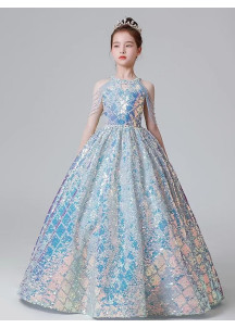 robe de fête cérémonie petite fille longue à sequins féerique