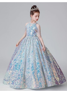 robe de fête cérémonie petite fille longue à sequins féerique