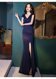 Deep navy blue mermaid evening gown