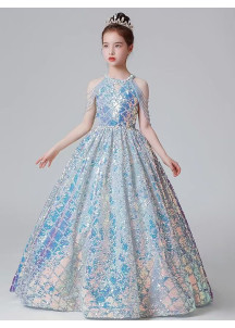 robe de fête cérémonie petite fille longue à sequins féerique