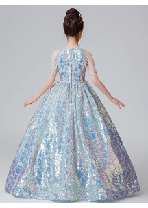 robe de fête cérémonie petite fille longue à sequins féerique