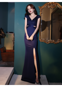 Deep navy blue mermaid evening gown