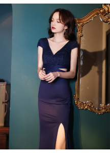 Deep navy blue mermaid evening gown