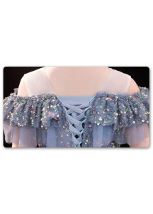 Sparkling Blue-Gray Princess Evening Dress for Kids