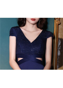 Deep navy blue mermaid evening gown