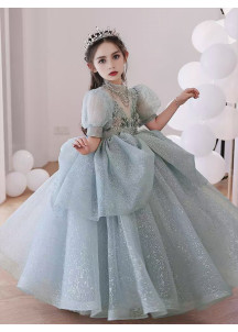 Gray Floral Lace Ceremony Dress for Kids