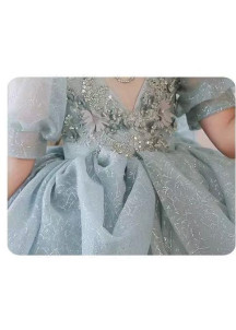 Gray Floral Lace Ceremony Dress for Kids