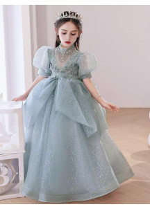 Gray Floral Lace Ceremony Dress for Kids