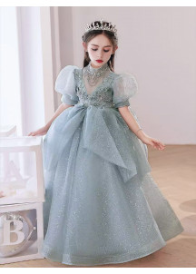 Gray Floral Lace Ceremony Dress for Kids