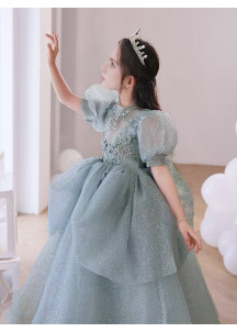 Gray Floral Lace Ceremony Dress for Kids