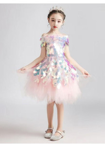 robe de cérémonie pour enfant princesse tulle rose pâle asymétrique