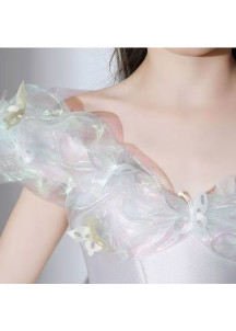 Ceremonial Princess Dress for Children in White Iridescent Tulle