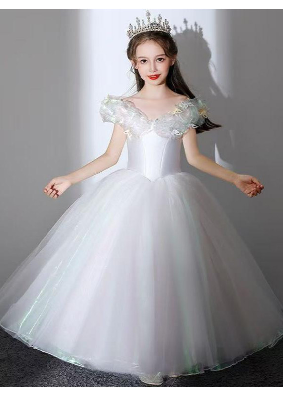 Ceremonial Princess Dress for Children in White Iridescent Tulle