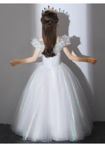 robe de cérémonie pour enfant princesse en tulle blanc reflet multicolore