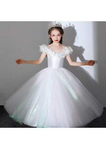 Ceremonial Princess Dress for Children in White Iridescent Tulle