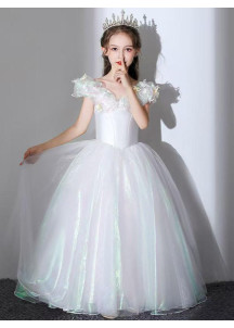 Ceremonial Princess Dress for Children in White Iridescent Tulle