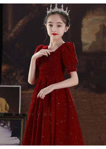 Vestido de Ceremonia Rojo Brillante Largo para Niñas