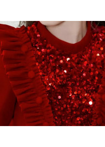 Vestido de Cóctel para Niñas Corto Rojo con Mangas Largas y Falda Amplia