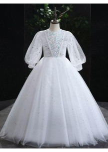 robe fille d'honneur en tulle bleu parsemé d'étoiles scintillantes