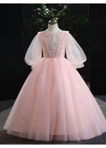 robe fille d'honneur en tulle bleu parsemé d'étoiles scintillantes