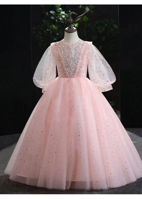 robe fille d'honneur en tulle bleu parsemé d'étoiles scintillantes