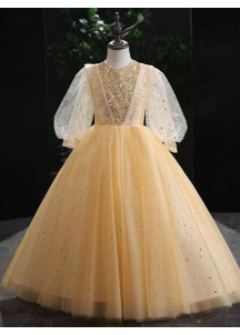 robe fille d'honneur en tulle bleu parsemé d'étoiles scintillantes