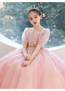 Princess Flower Girl Dress in Blush Pink Tulle