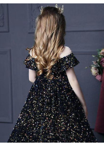 Long Black Sequin Evening Dress for Children