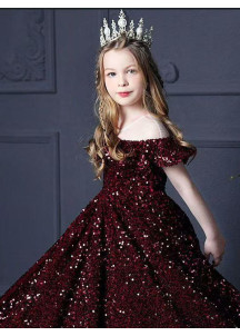 robe de cérémonie pour enfant longue brodée de sequins noirs scintillants