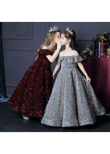 robe de cérémonie pour enfant longue brodée de sequins noirs scintillants