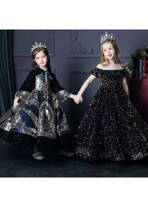 Long Black Sequin Evening Dress for Children