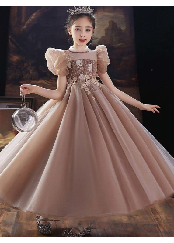 Camel-Colored Tulle Ball Gown for Children