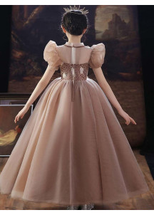 Camel-Colored Tulle Ball Gown for Children