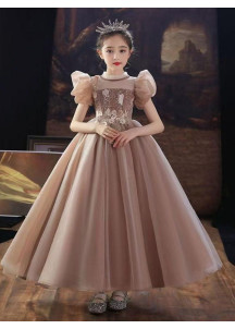 Camel-Colored Tulle Ball Gown for Children