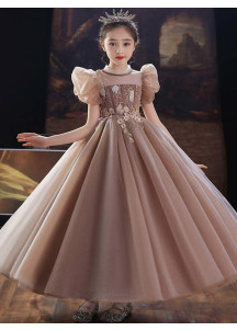 Camel-Colored Tulle Ball Gown for Children