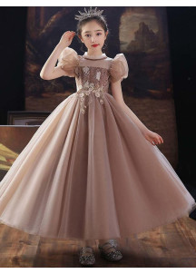 Camel-Colored Tulle Ball Gown for Children