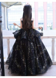 robe de cérémonie pour enfant en tulle noir avec jupe ample à double volants